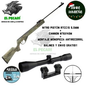 COMBO NITRO PISTON N°2: RIFLE RED TARGET RTCC15 5,5mm + MIRA CANNON + MONTAJE MONOPIEZA + BALINES Y ENVIO.
