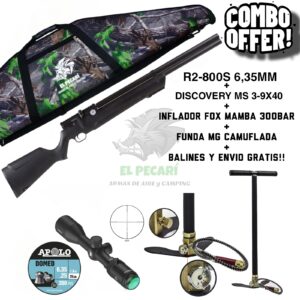COMBO PCP N°5: RIFLE RED TARGET R2-800S 6,35mm + MIRA DISCOVERY + INFLADOR + FUNDA + BALINES Y ENVIO.